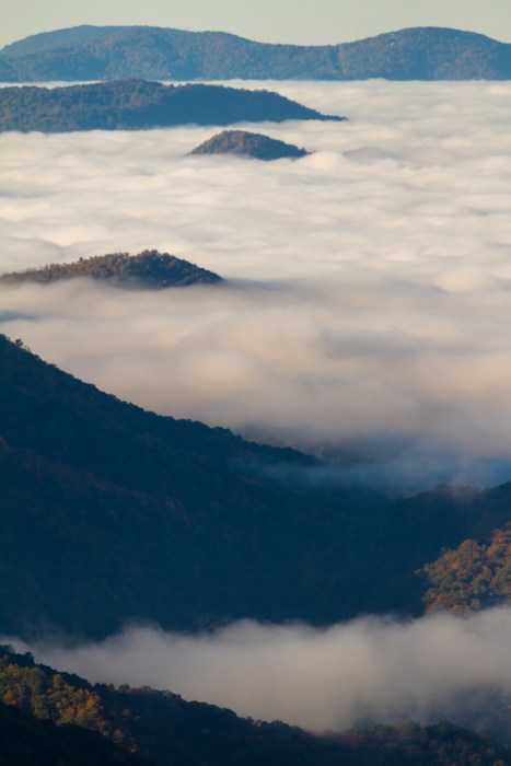 Ocen of clouds in valley below Blue Ridge Parkway