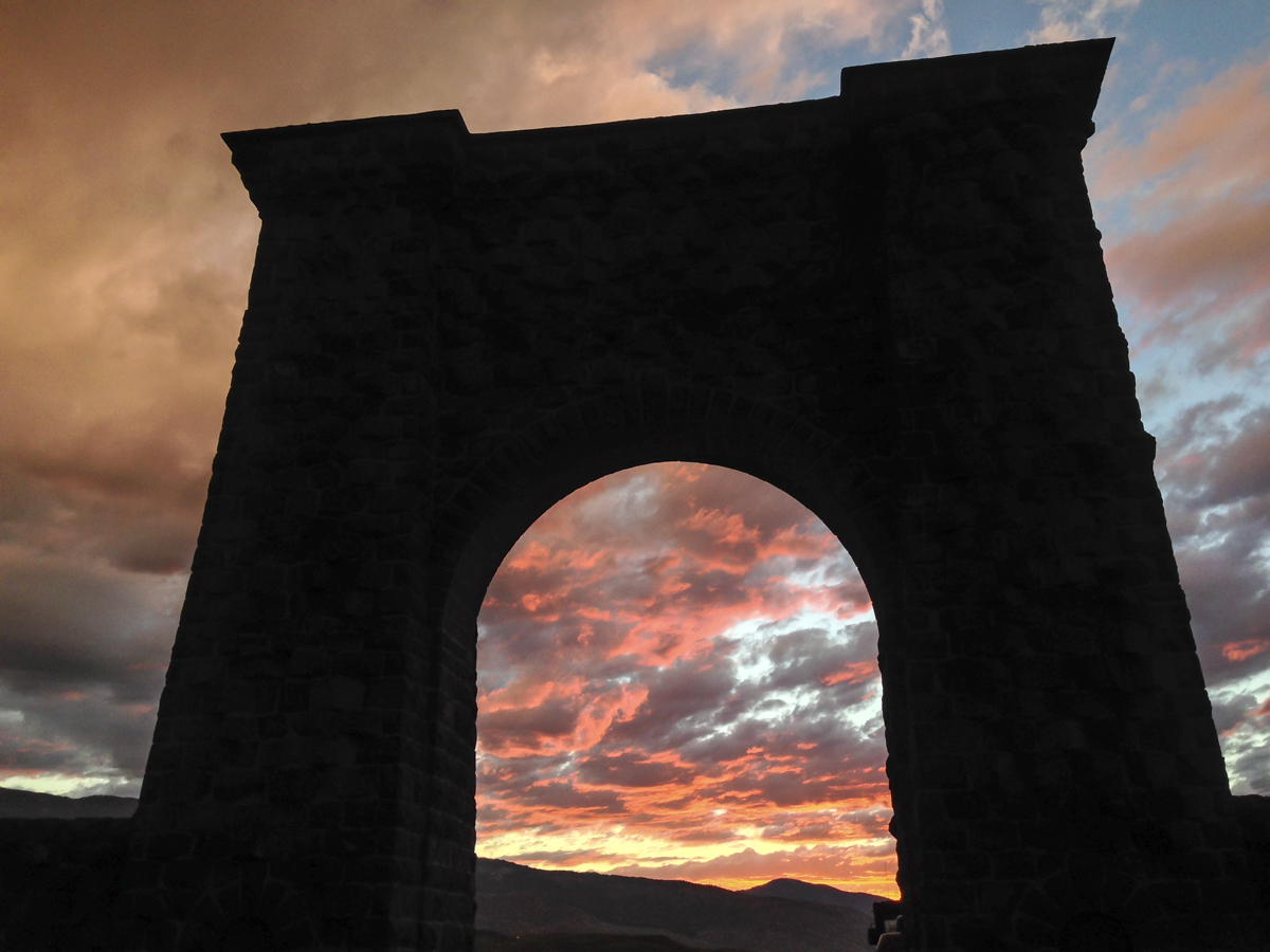 sunset at Roosevelt Arch