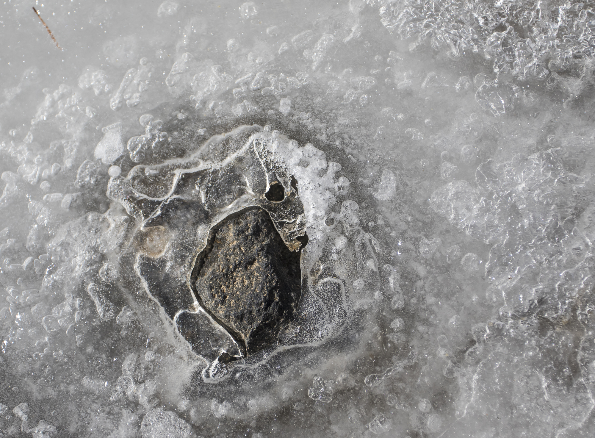river rock surrounded by ice
